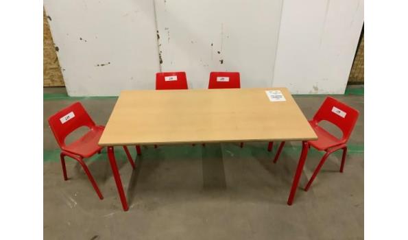 Schooltafel rood 120x60x55 + 4 stoelen zithoogte 30cm